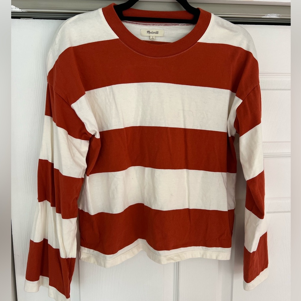 Burnt orange and cream Striped Long Sleeve Shirt